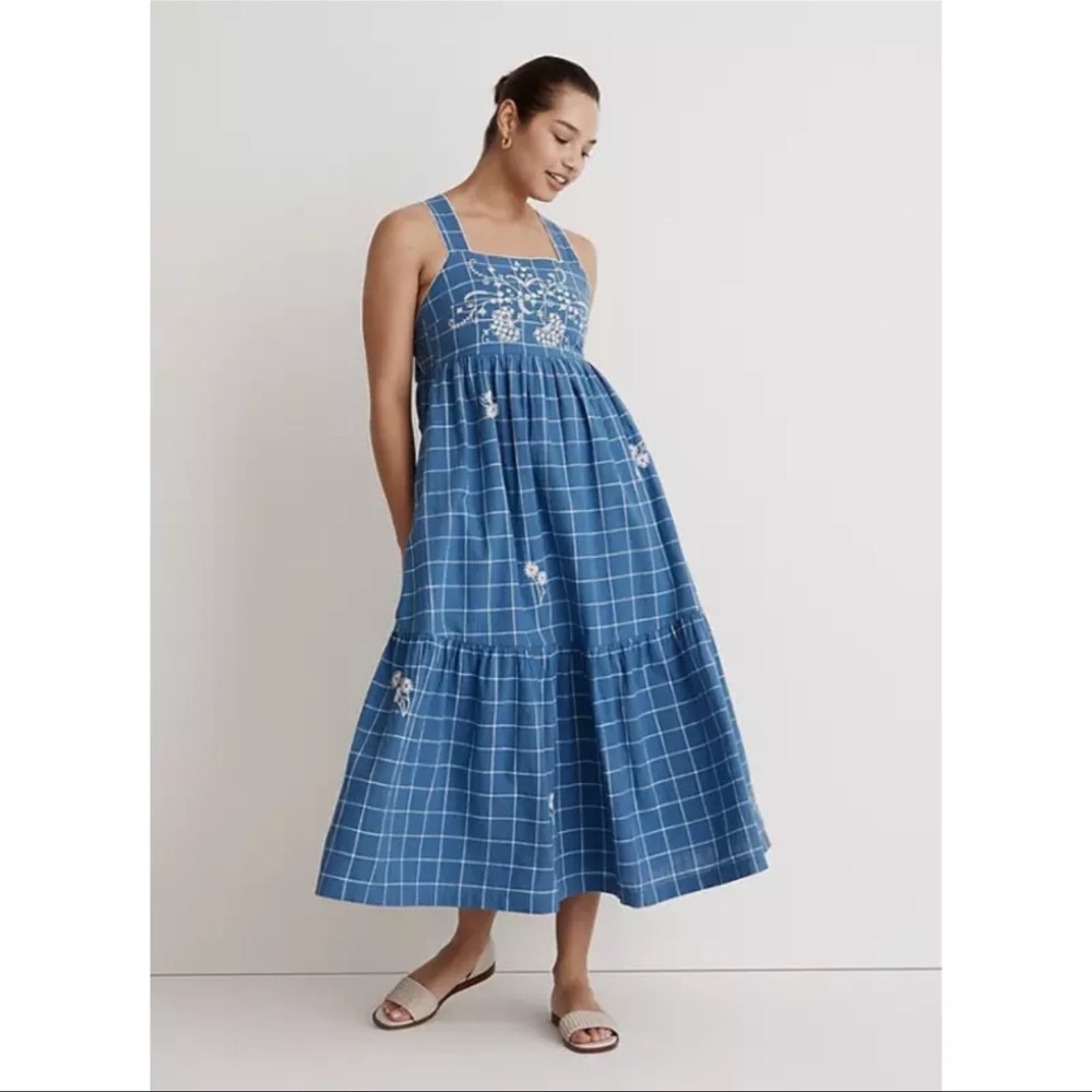 MADEWELL Embroidered Cicely Tiered Midi Dress